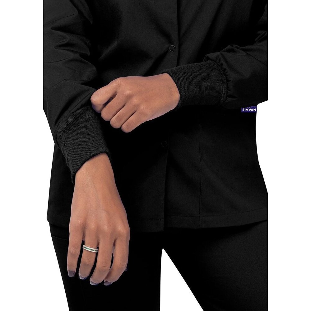 Medical Scrubs Women Warm Up Jacket Cotton Polyester Black XS - Picture 6 of 8